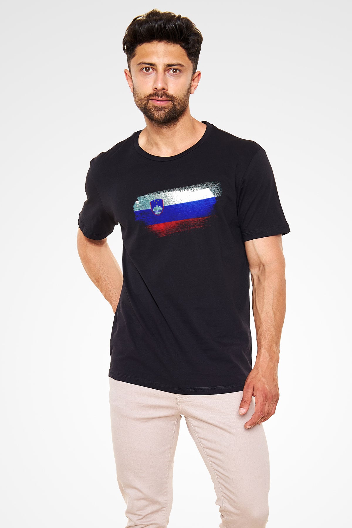 Slovenya - Slovenia Bayrağı Baskılı Unisex Siyah Tişört