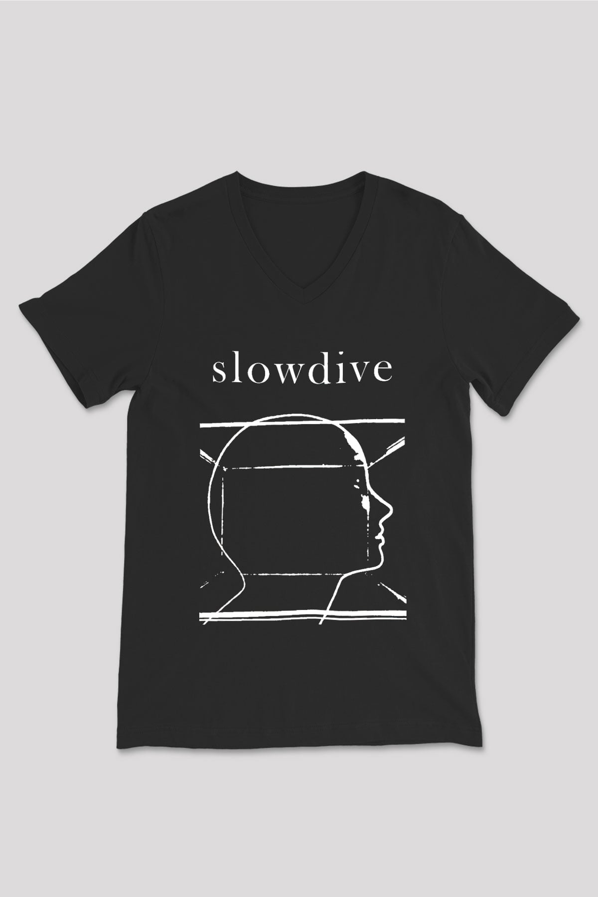 Slowdive Baskılı Unisex Siyah V Yaka Tişört - Tshirt