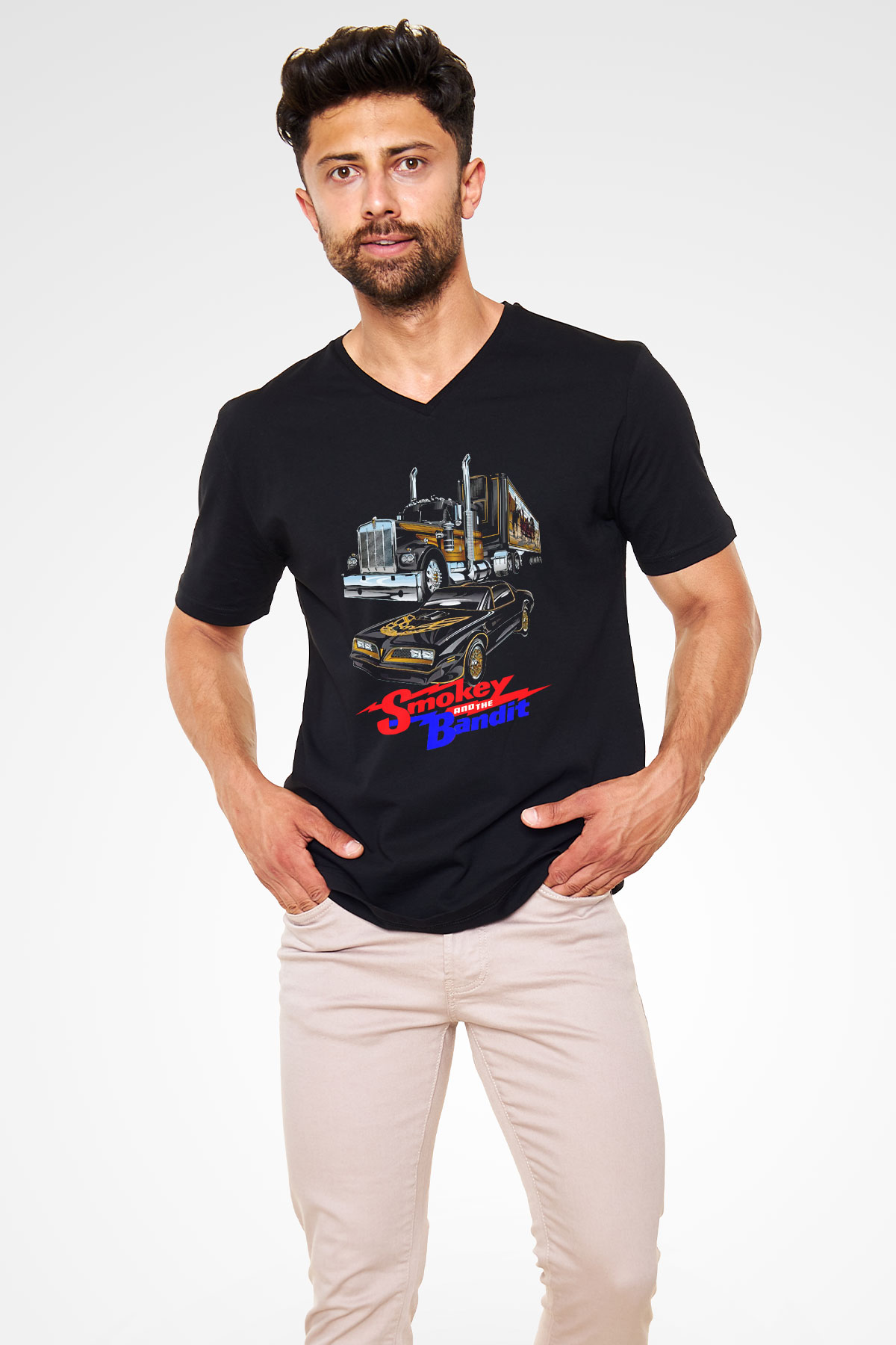Smokey and the Bandit Siyah Unisex  V Yaka Tişört