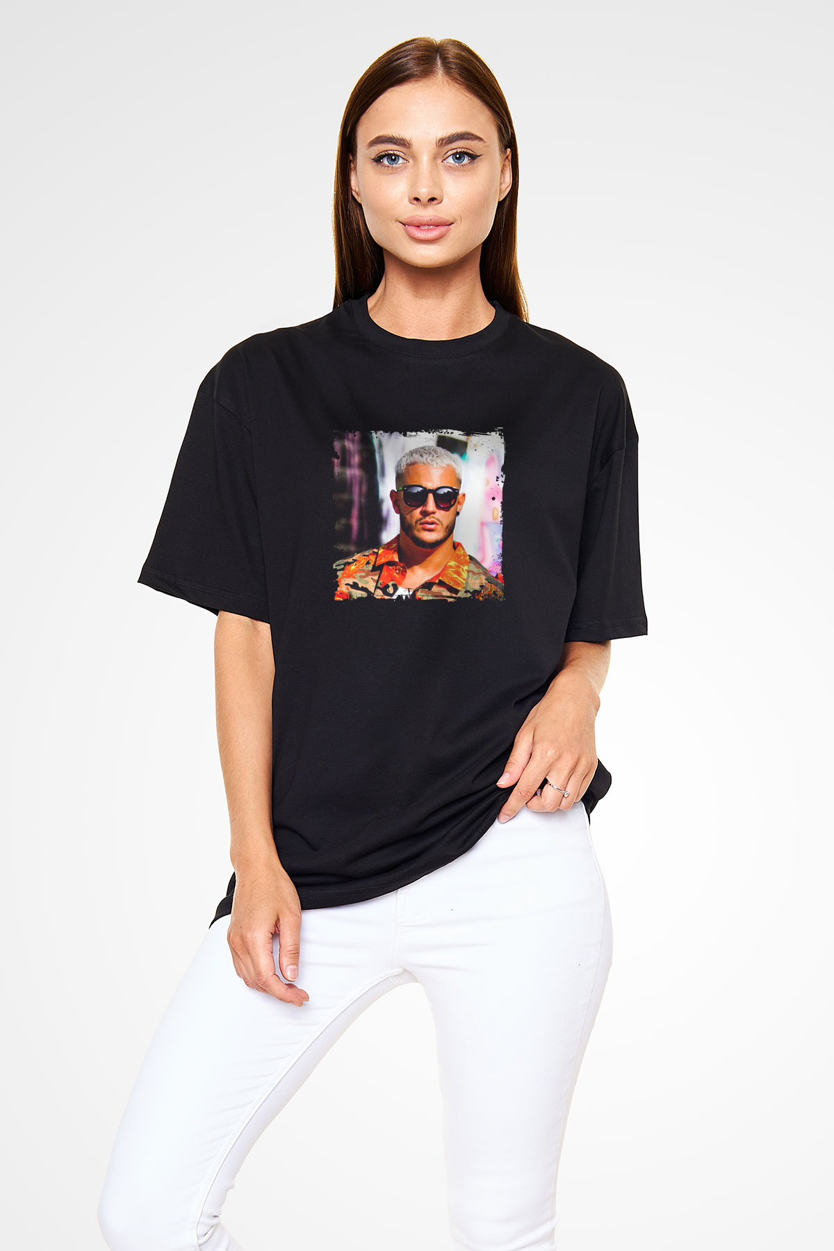 Snake Baskılı Unisex Oversize Siyah Tişört