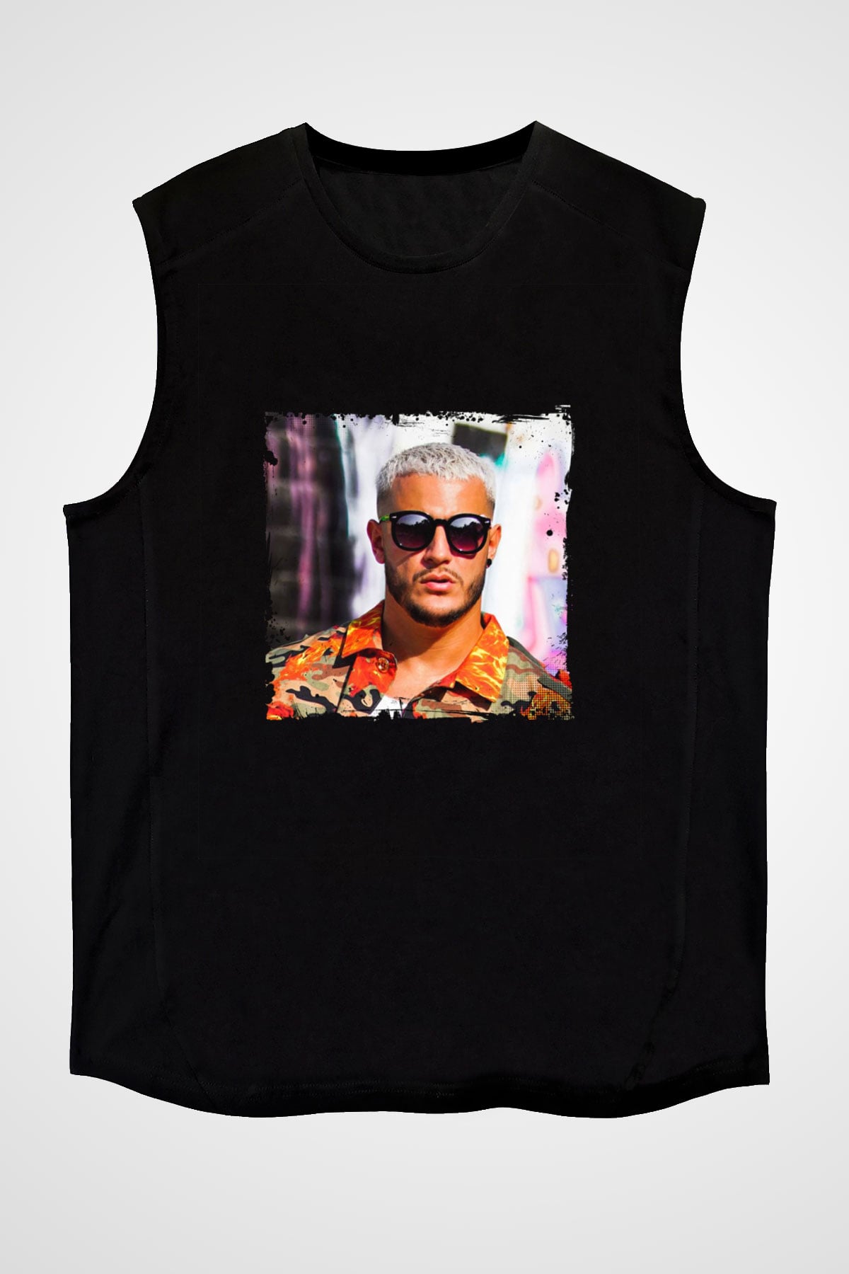 Snake Baskılı Unisex Siyah Kolsuz Tişört