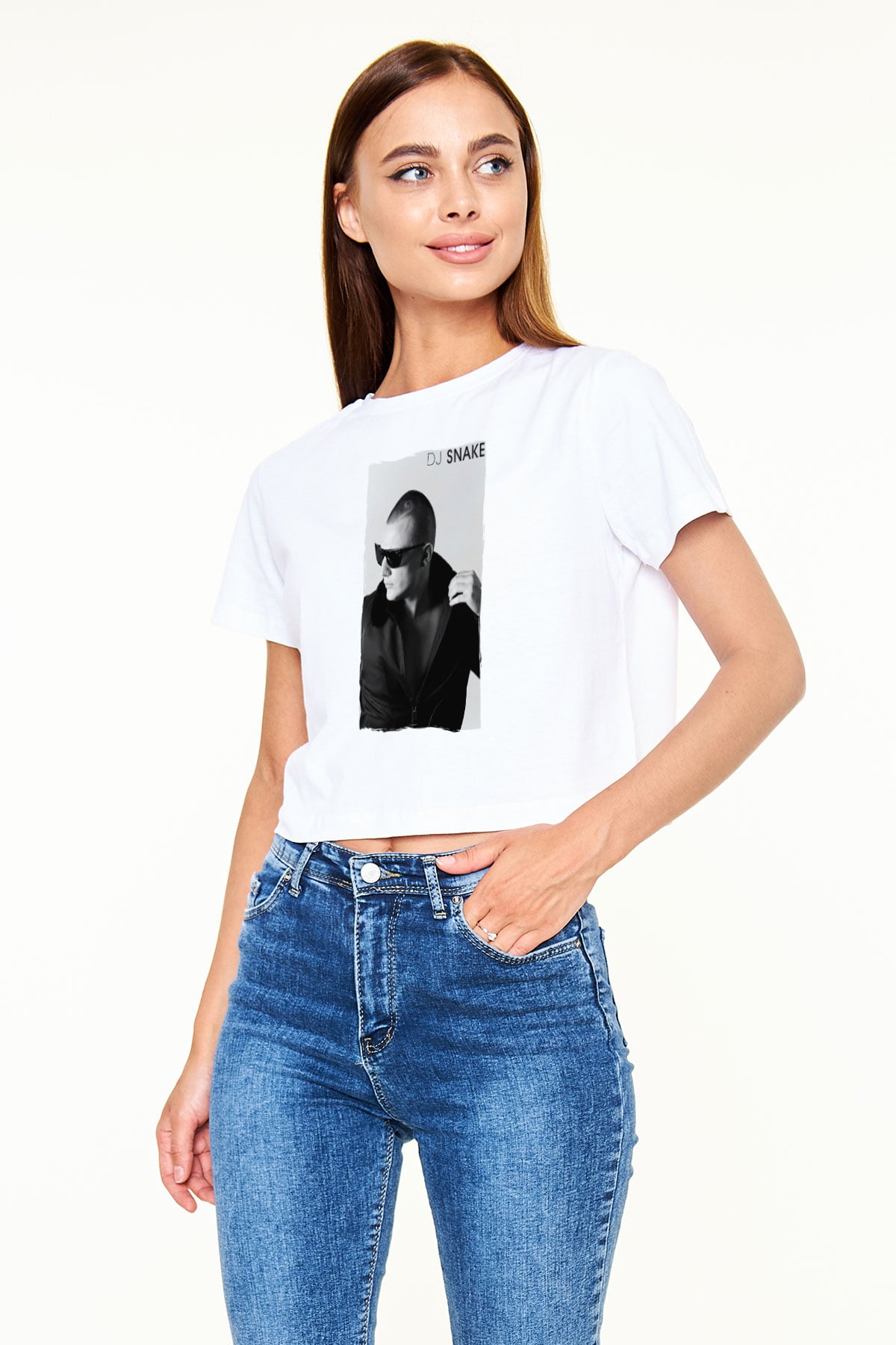 Snake Beyaz  Crop Top Tişört