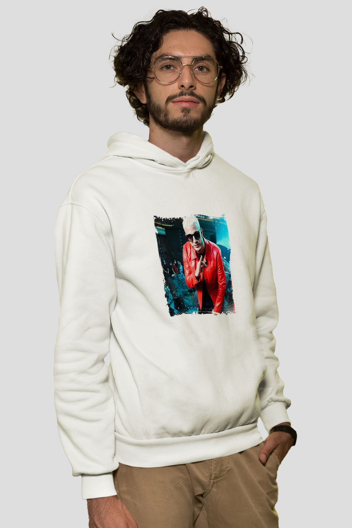 SnakeBaskılı Beyaz Hoodie