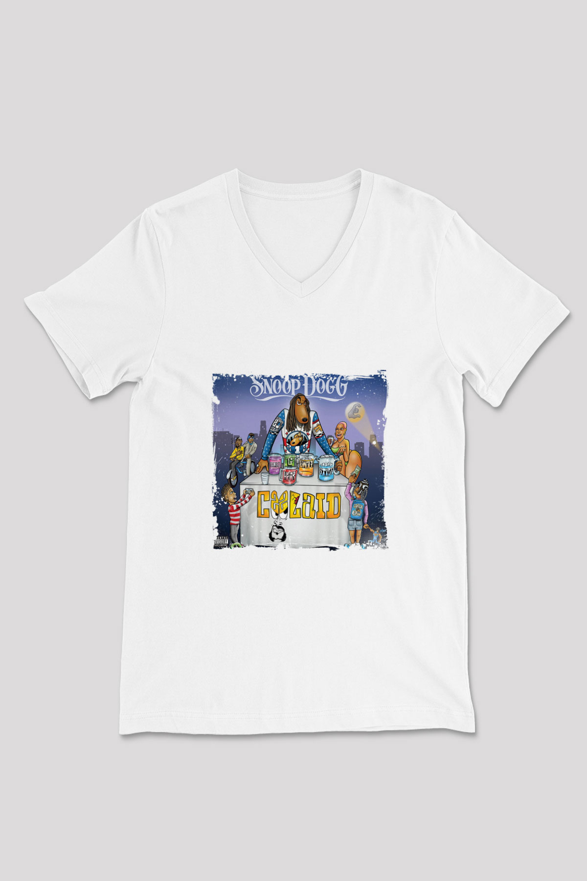 Snoop Dogg Baskılı Beyaz V Yaka Unisex Tişört