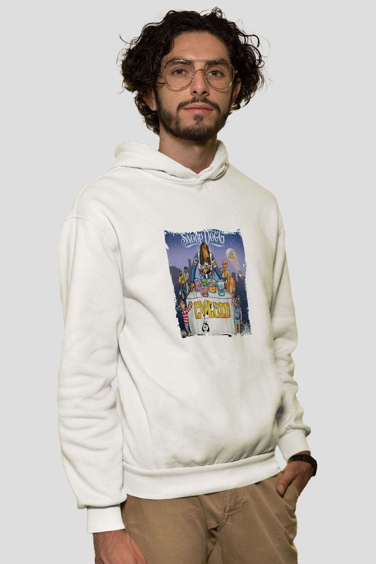 Snoop Dogg Baskılı Unisex Beyaz Kapüşonlu Sweatshirt