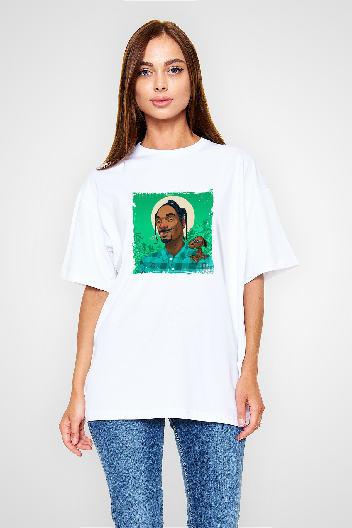 Snoop Dogg Baskılı Unisex Beyaz Tişört
