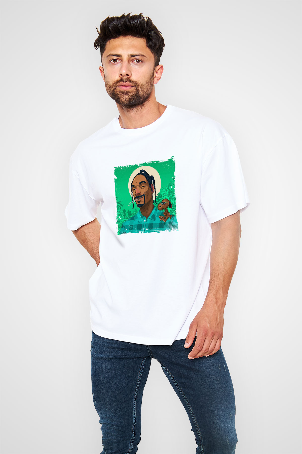 Snoop Dogg Baskılı Unisex Beyaz Tişört