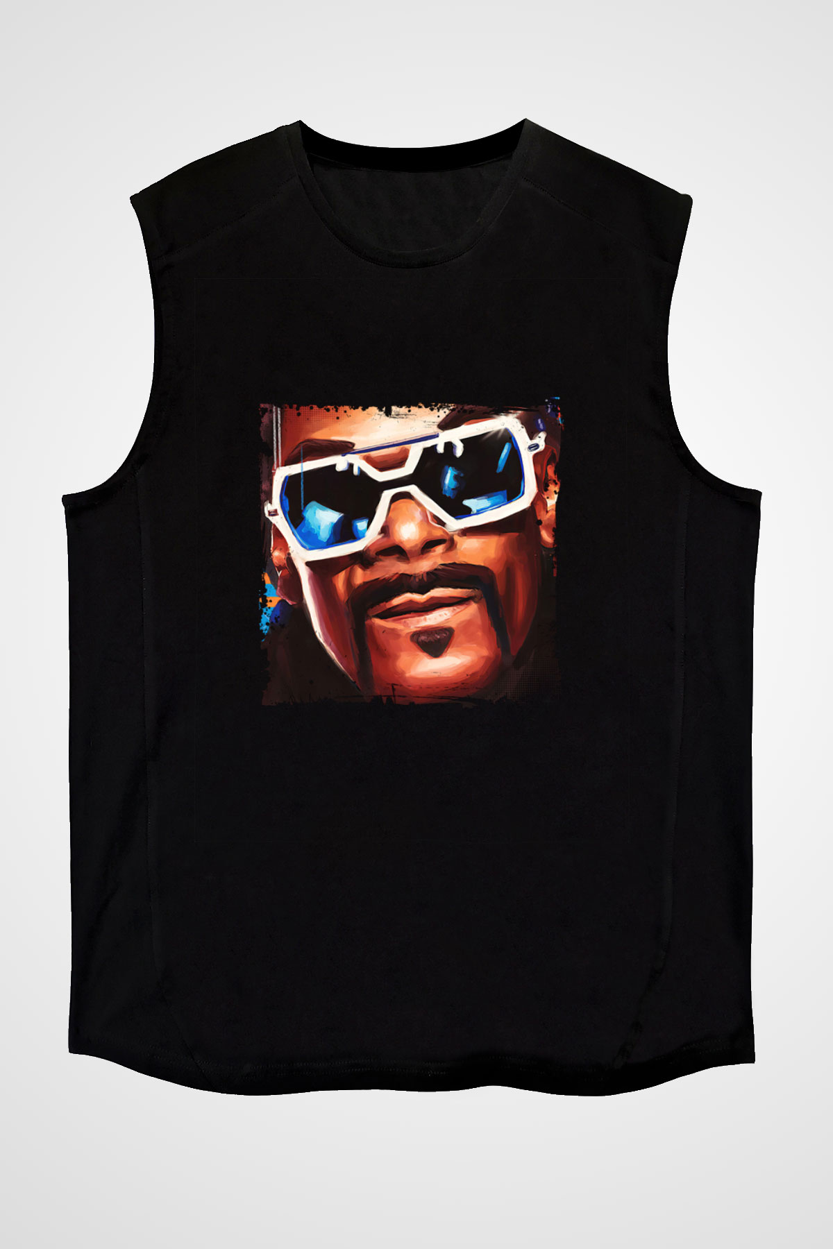 Snoop Dogg Baskılı Unisex Siyah Kolsuz Tişört