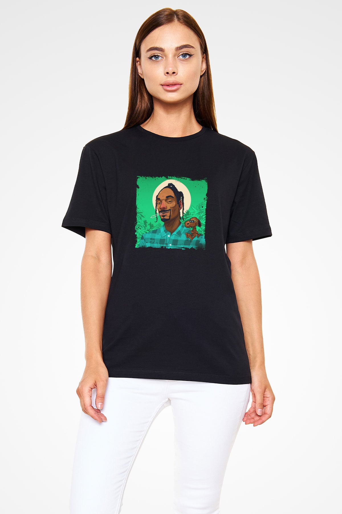 Snoop Dogg Baskılı Unisex Siyah Tişört