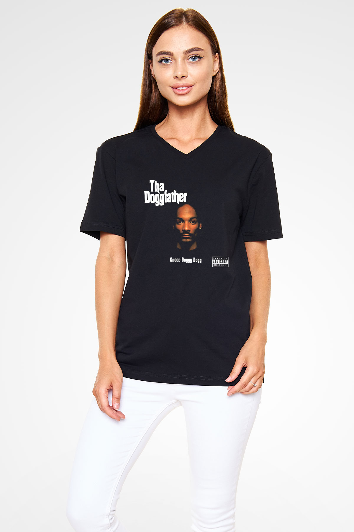 Snoop Dogg Siyah Unisex V Yaka Tişört T-Shirt