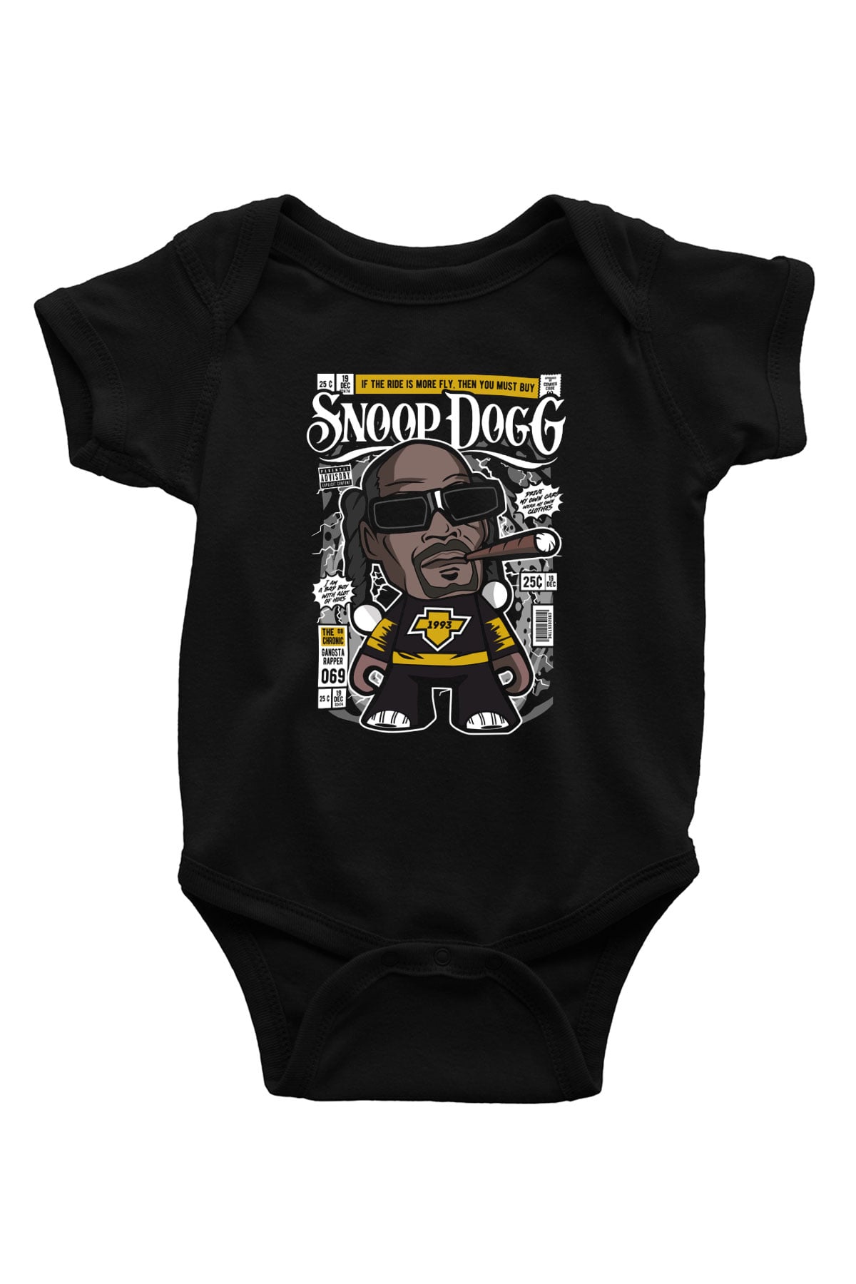 Snop Dog Baskılı Unisex Siyah Bebek Body - Zıbın