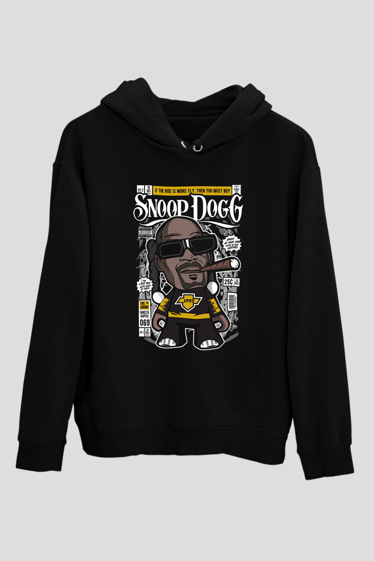 Snop Dog Baskılı Unisex Siyah Hoodie