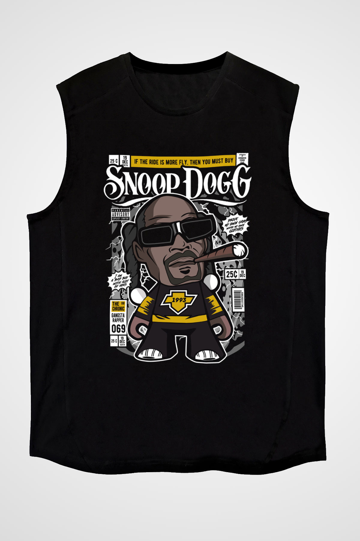 Snop Dog Baskılı Unisex Siyah Kolsuz Tişört