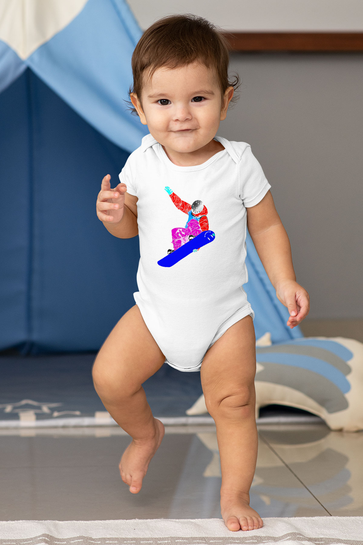 Snowboarding Baskılı Beyaz Bebek Body - Zıbın