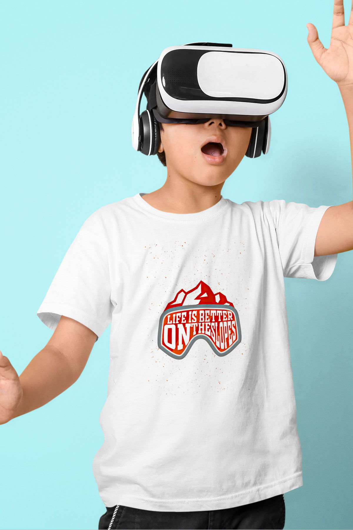 Snowboarding Baskılı Unisex Beyaz Çocuk Tişört - Tshirt