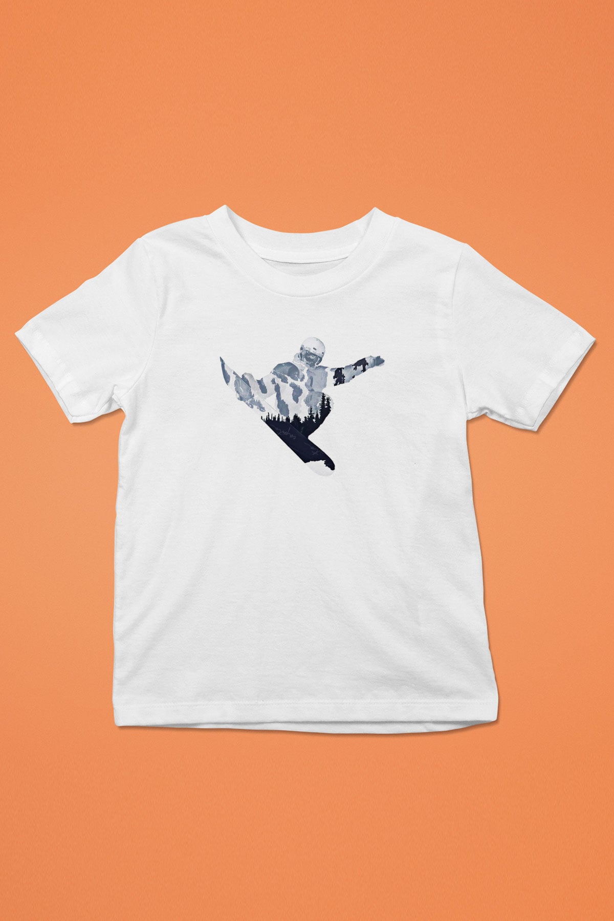Snowboarding Baskılı Unisex Beyaz Çocuk Tişört - Tshirt
