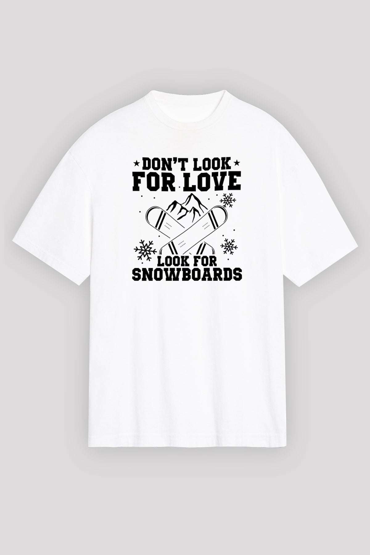 Snowboarding Baskılı Unisex Beyaz Oversize Tişört - Tshirt