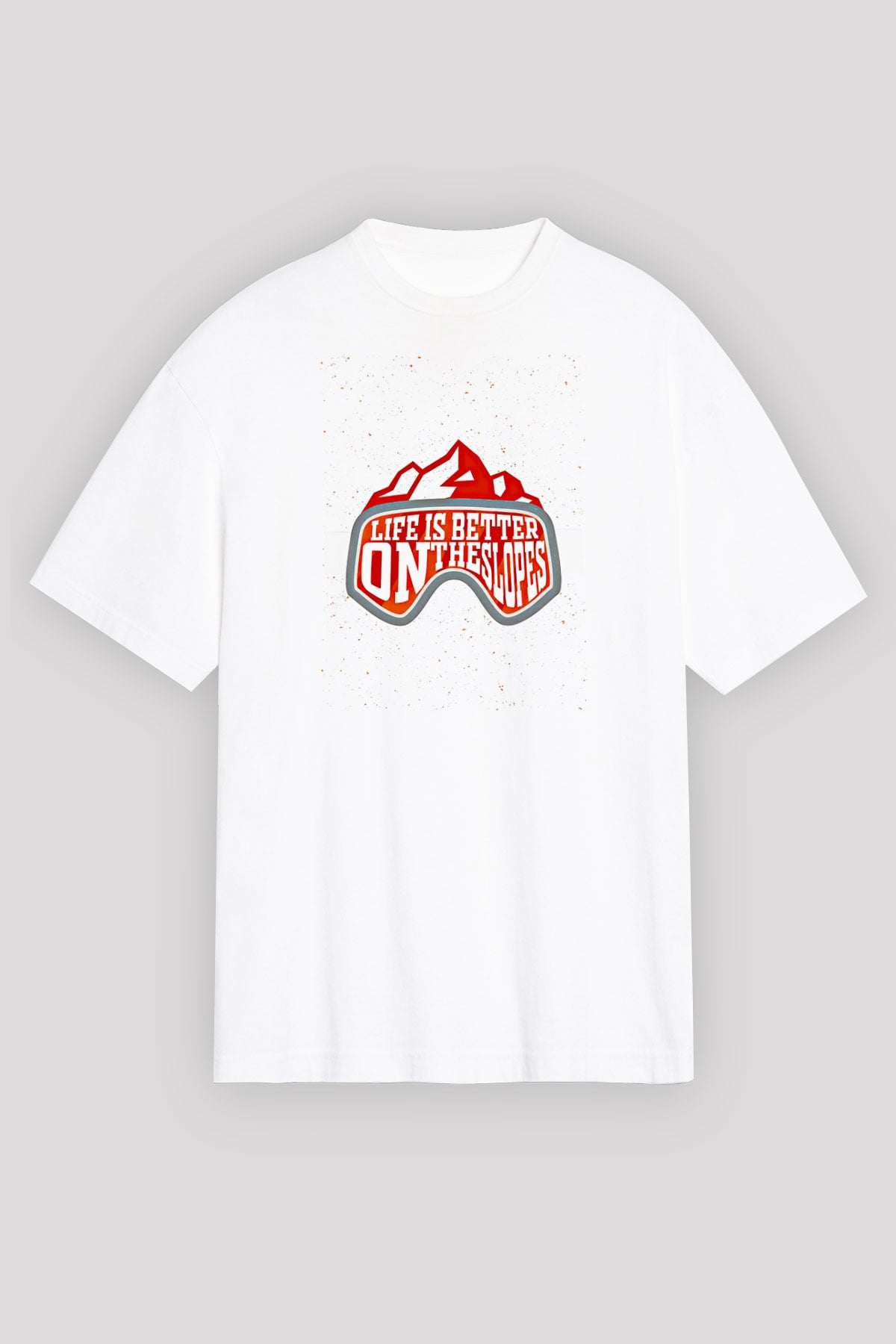 Snowboarding Baskılı Unisex Beyaz Oversize Tişört - Tshirt