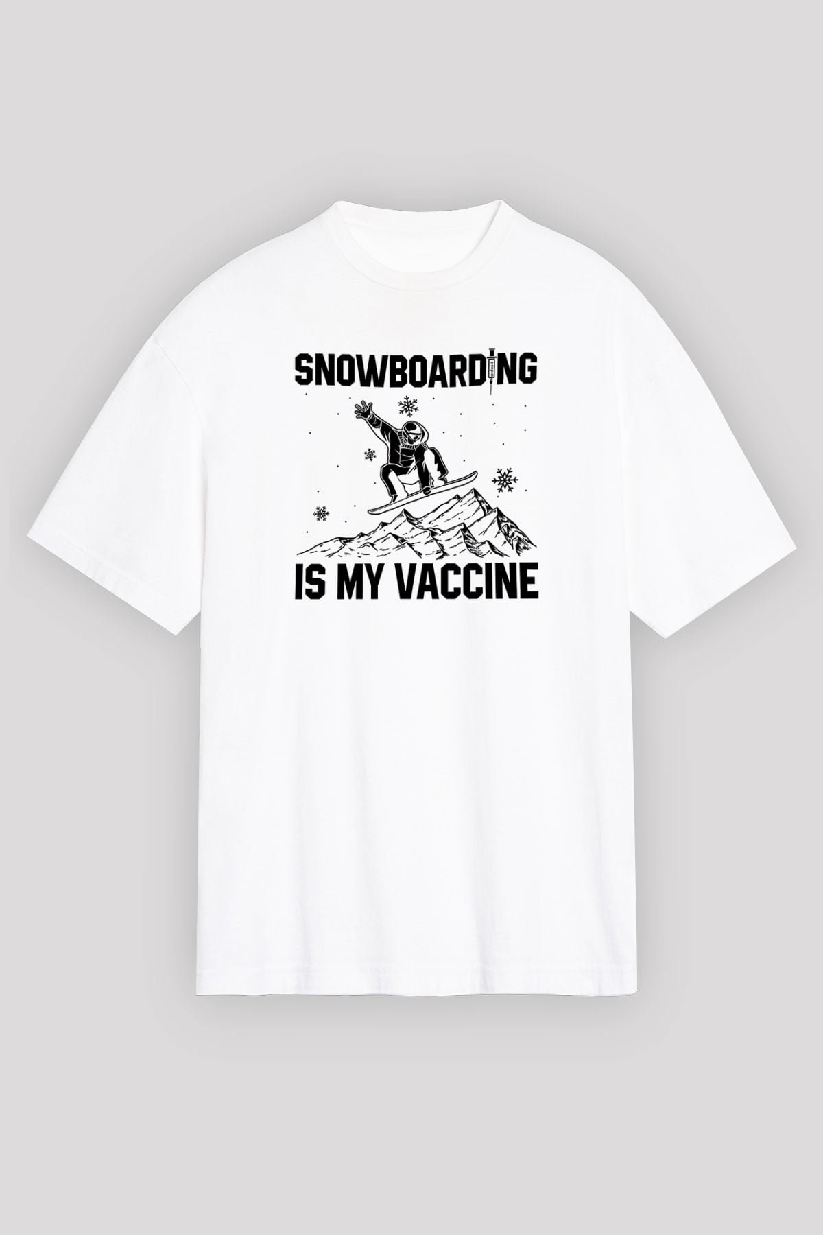 Snowboarding Baskılı Unisex Beyaz Oversize Tişört - Tshirt