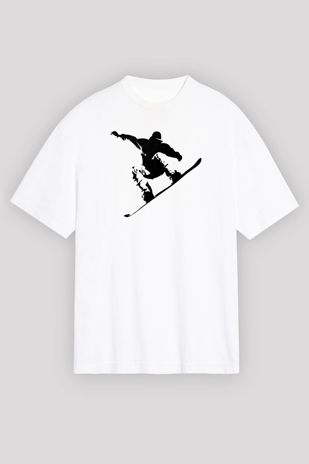 Snowboarding Baskılı Unisex Beyaz Oversize Tişört - Tshirt
