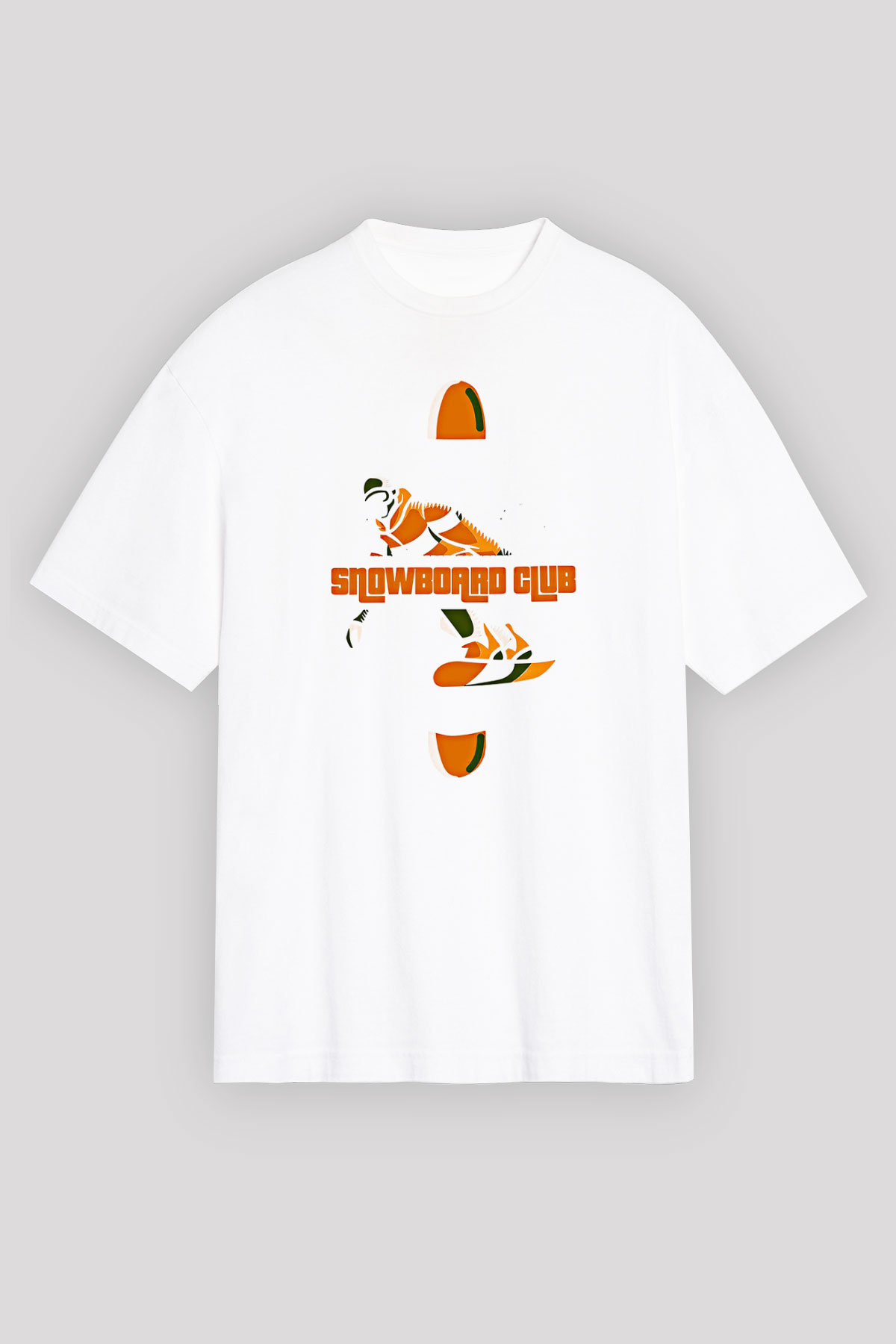 Snowboarding Baskılı Unisex Beyaz Oversize Tişört - Tshirt