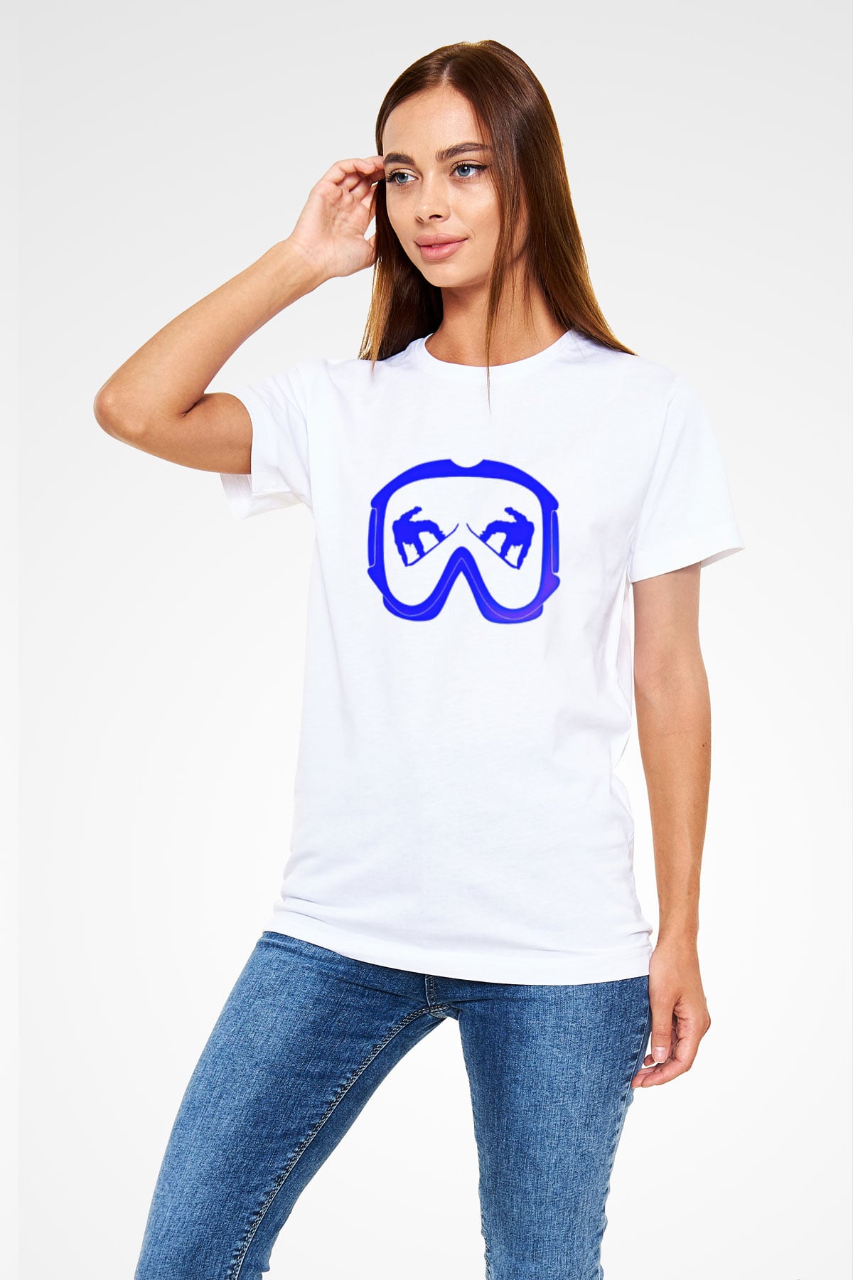 Snowboarding Baskılı Unisex Beyaz Tişört - Tshirt