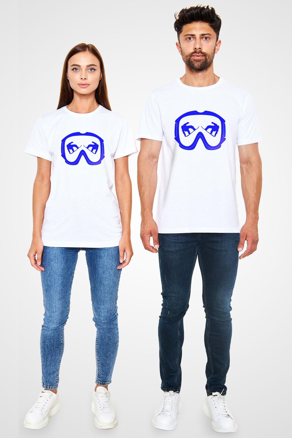 Snowboarding Baskılı Unisex Beyaz Tişört - Tshirt