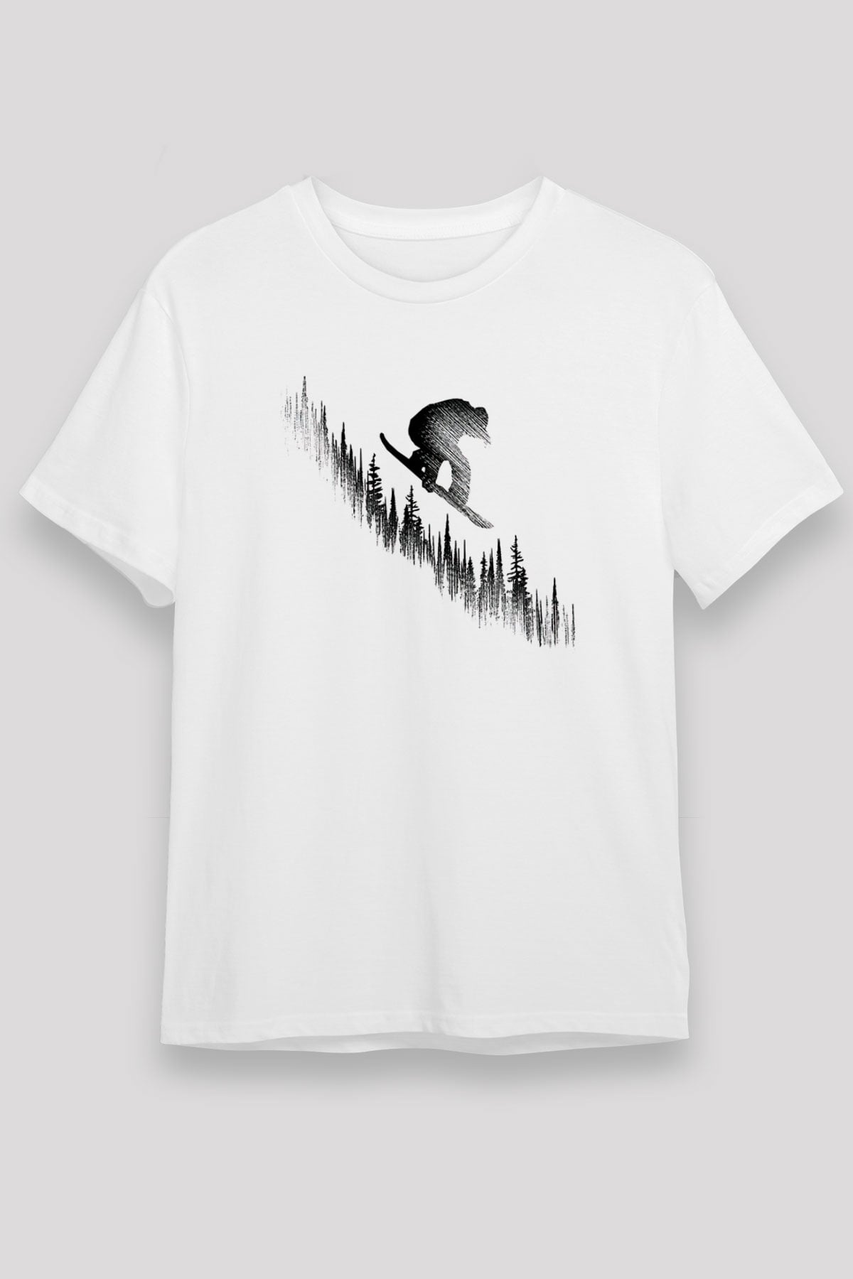 Snowboarding Baskılı Unisex Beyaz Tişört - Tshirt