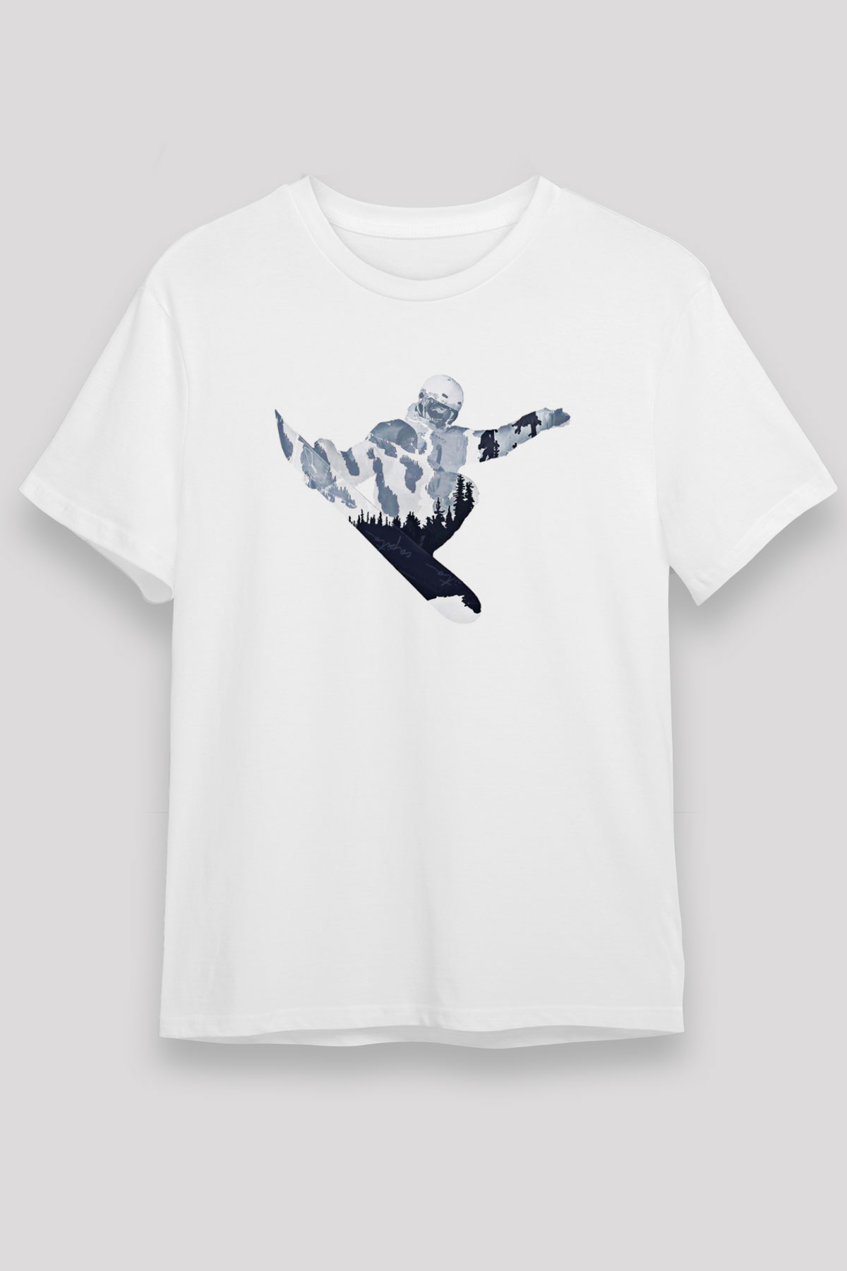 Snowboarding Baskılı Unisex Beyaz Tişört - Tshirt