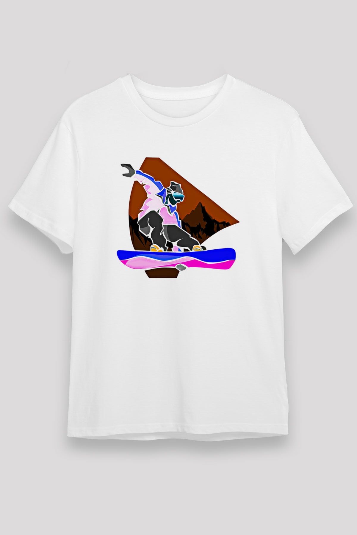 Snowboarding Baskılı Unisex Beyaz Tişört - Tshirt