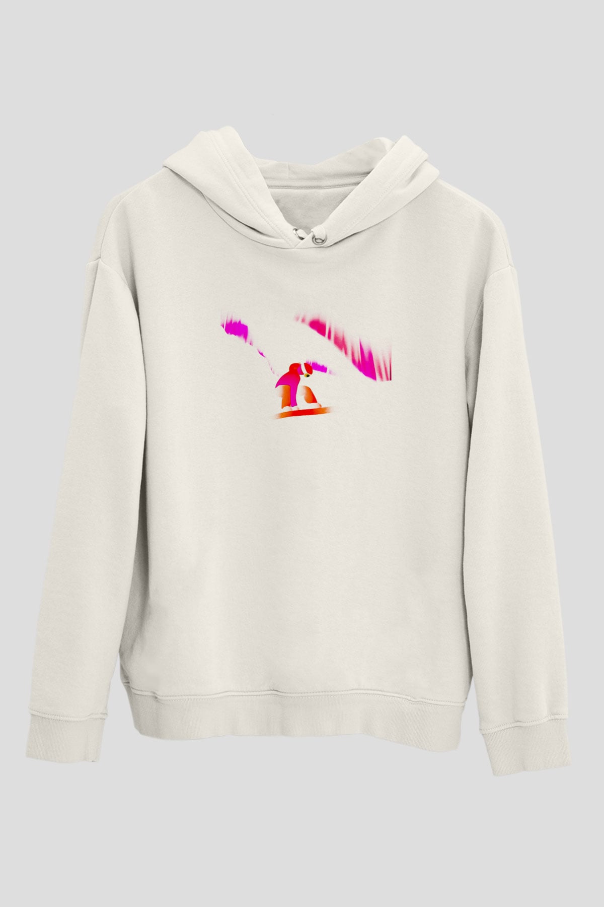 Snowboarding Baskılı Unisex Ekru Hoodie
