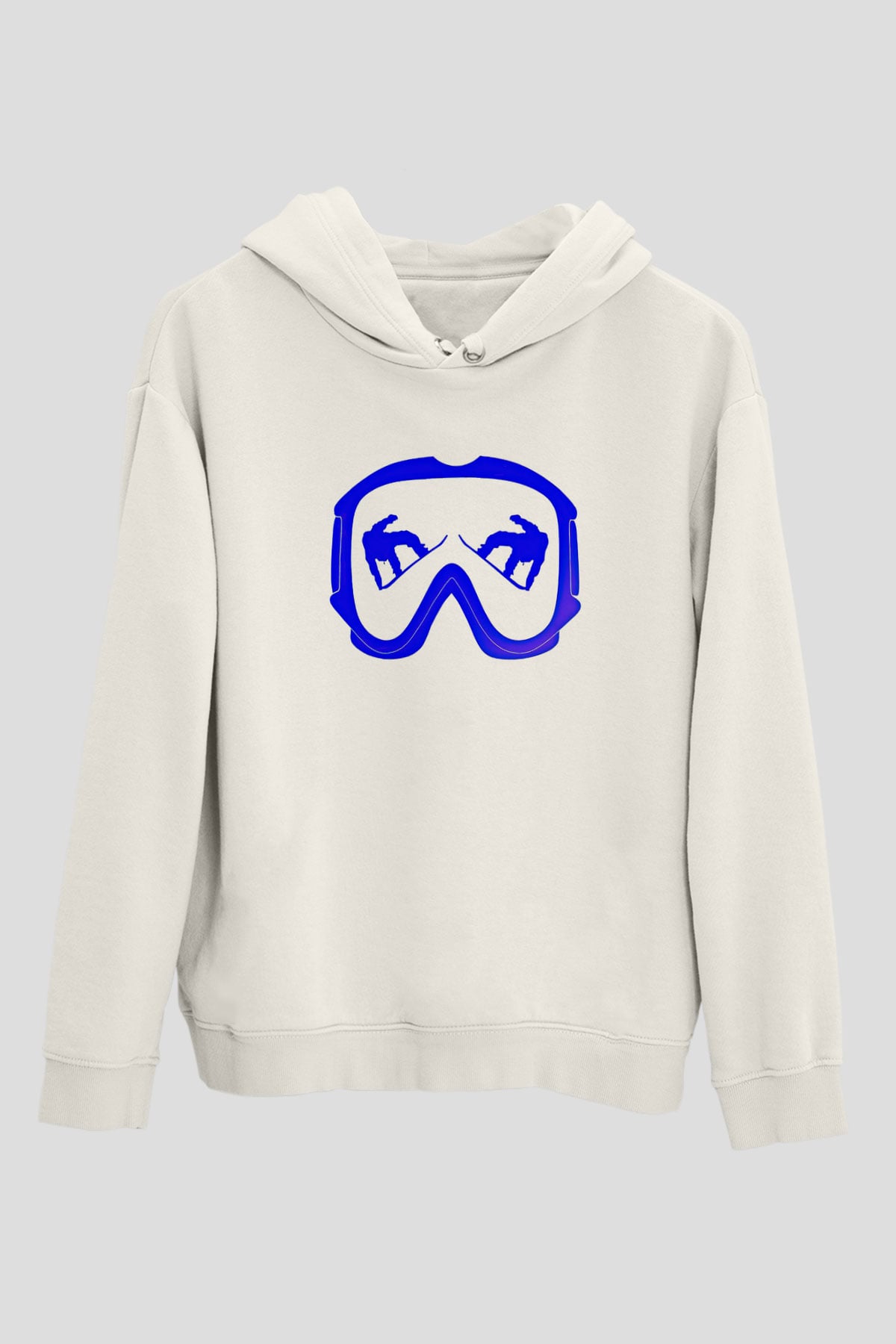 Snowboarding Baskılı Unisex Ekru Hoodie