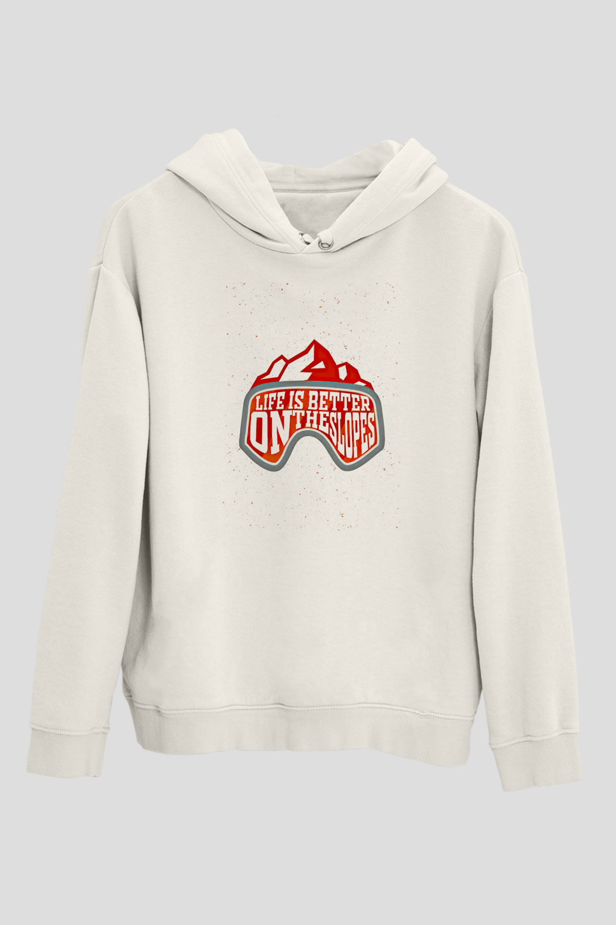 Snowboarding Baskılı Unisex Ekru Hoodie