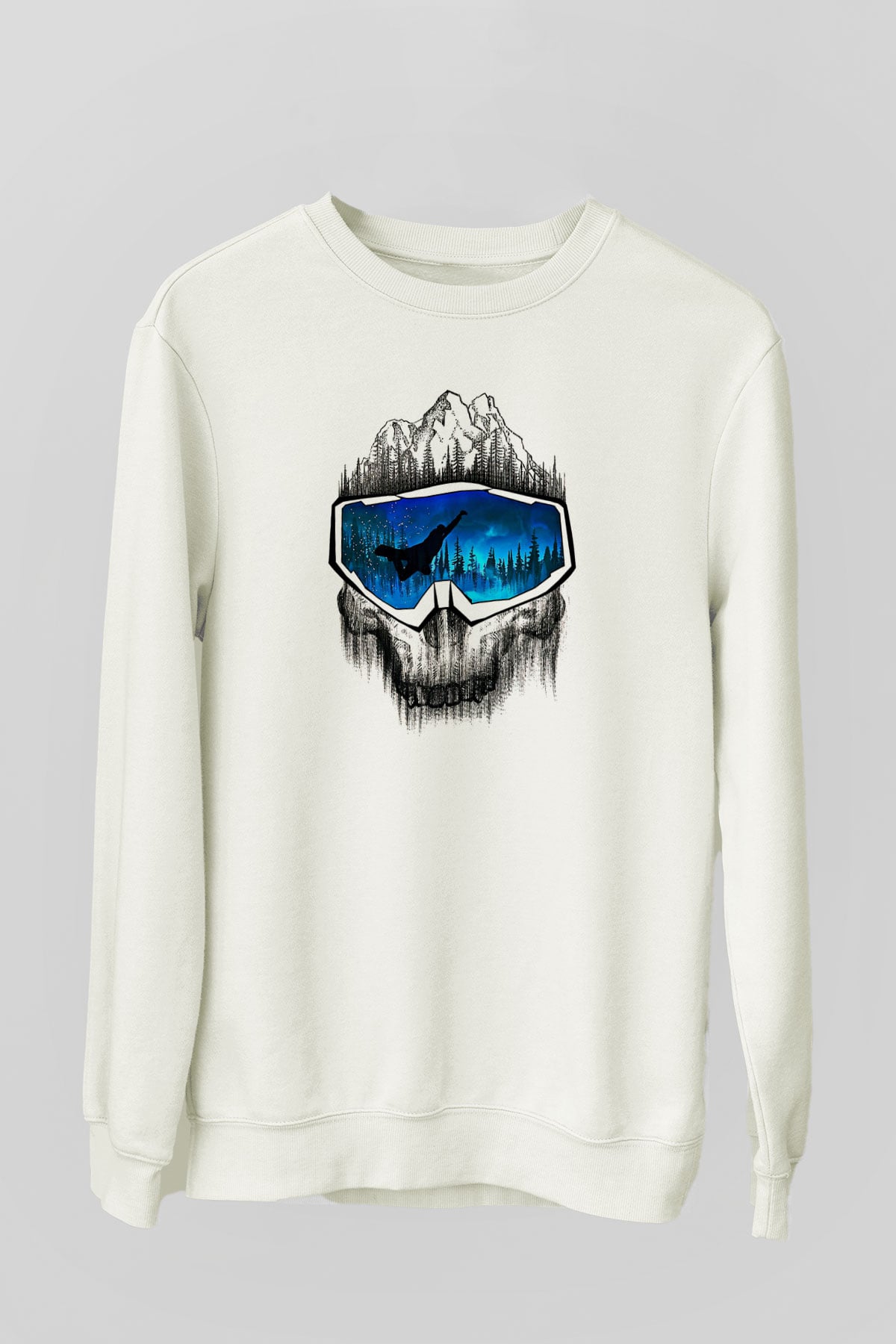 Snowboarding Baskılı Unisex Ekru Sweatshirt