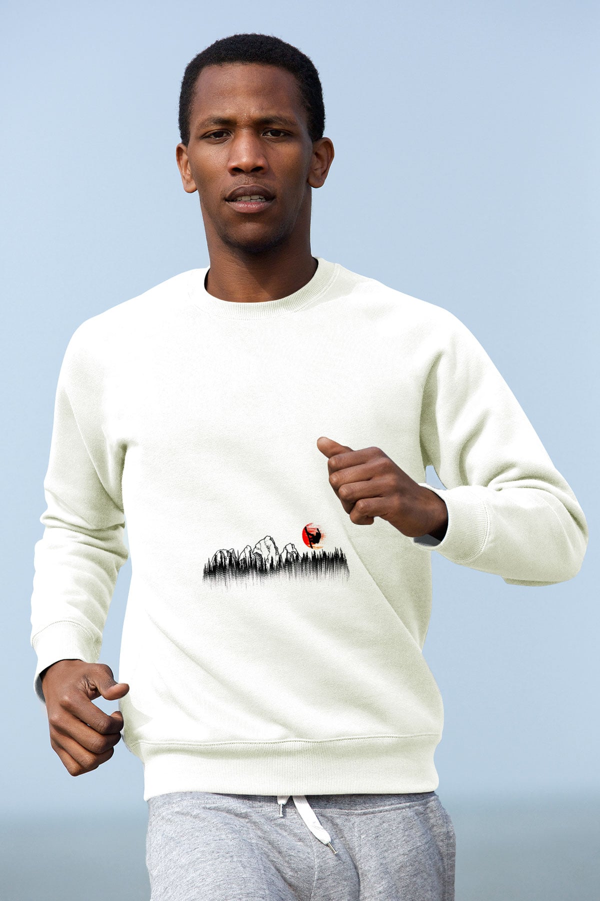 Snowboarding Baskılı Unisex Ekru Sweatshirt