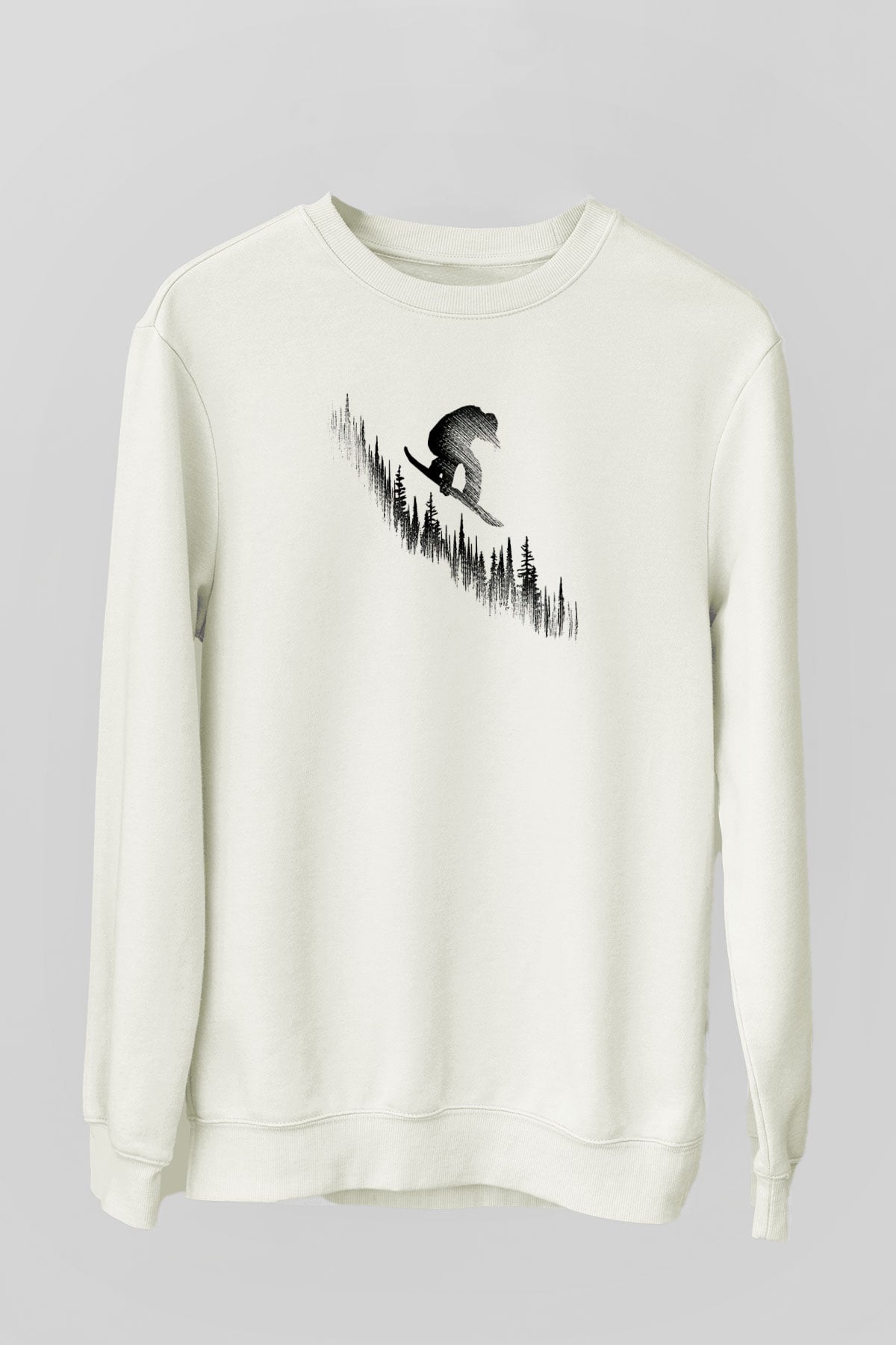 Snowboarding Baskılı Unisex Ekru Sweatshirt