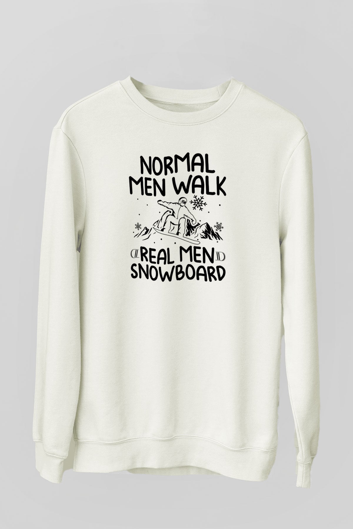 Snowboarding Baskılı Unisex Ekru Sweatshirt