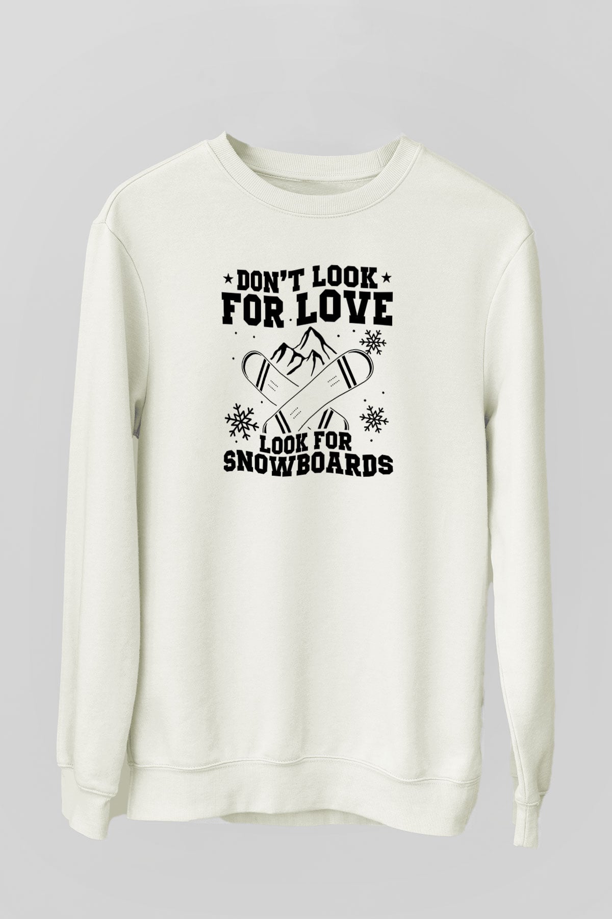 Snowboarding Baskılı Unisex Ekru Sweatshirt