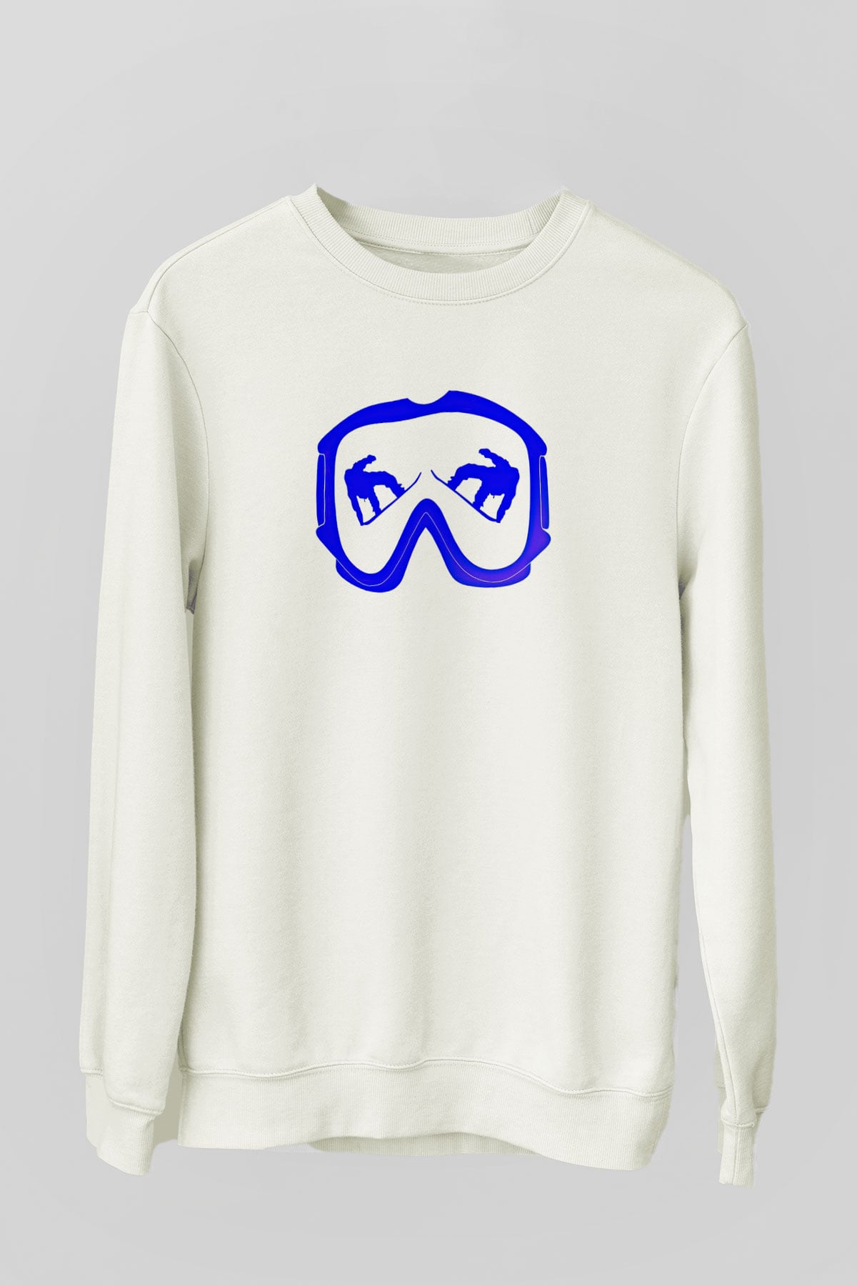 Snowboarding Baskılı Unisex Ekru Sweatshirt