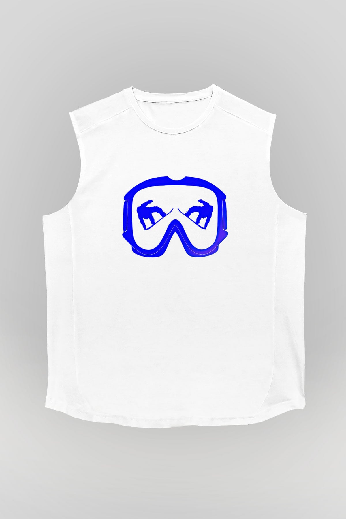 Snowboarding Baskılı Unisex Kolsuz Beyaz Tişört