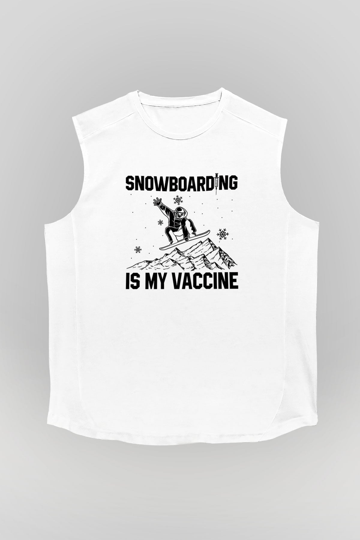 Snowboarding Baskılı Unisex Kolsuz Beyaz Tişört