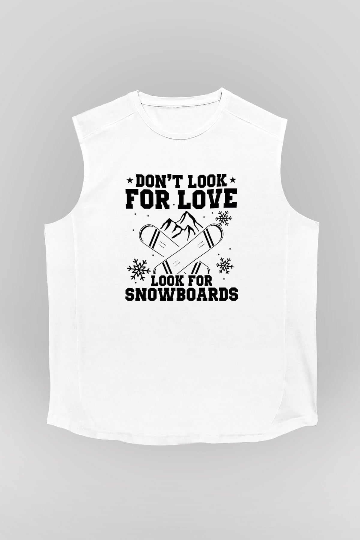 Snowboarding Baskılı Unisex Kolsuz Beyaz Tişört