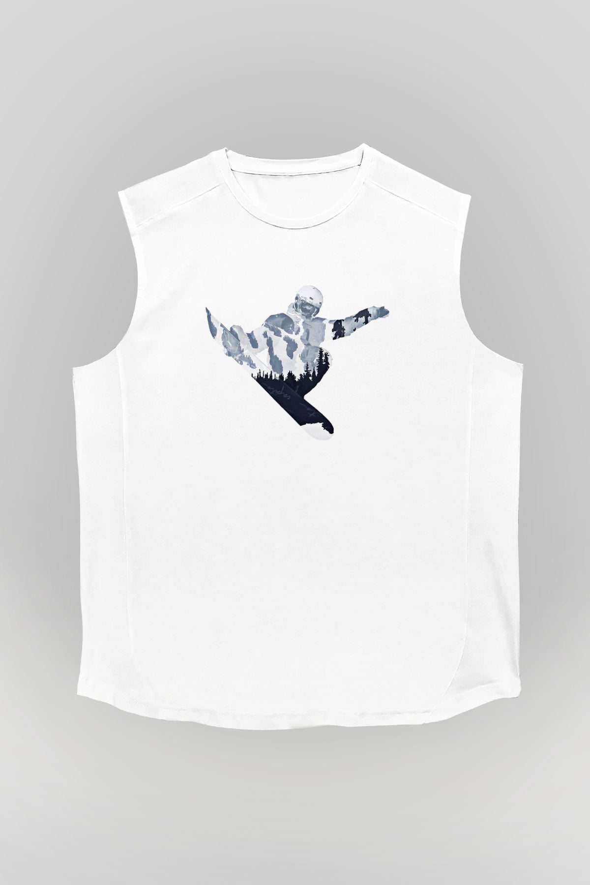 Snowboarding Baskılı Unisex Kolsuz Beyaz Tişört