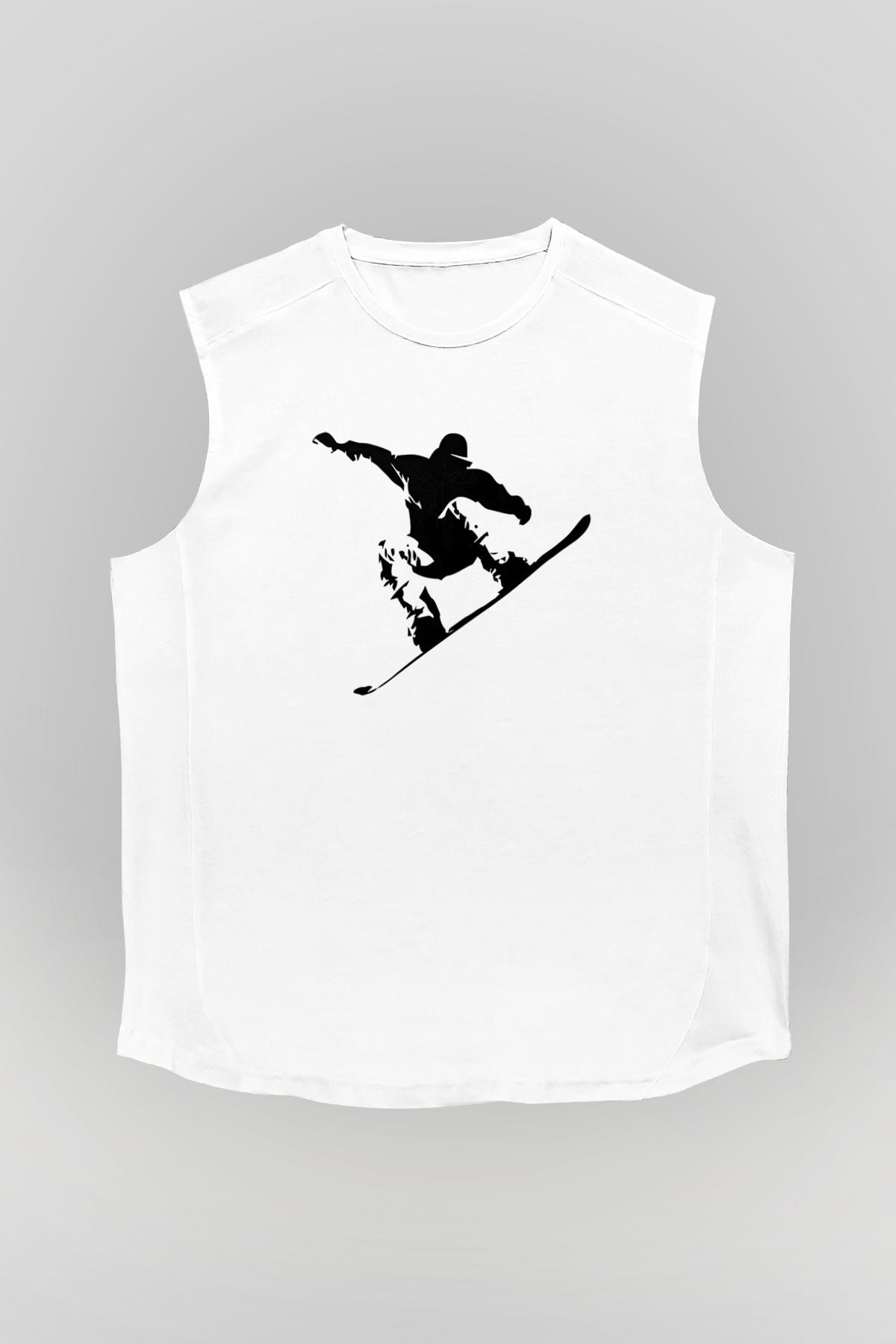 Snowboarding Baskılı Unisex Kolsuz Beyaz Tişört