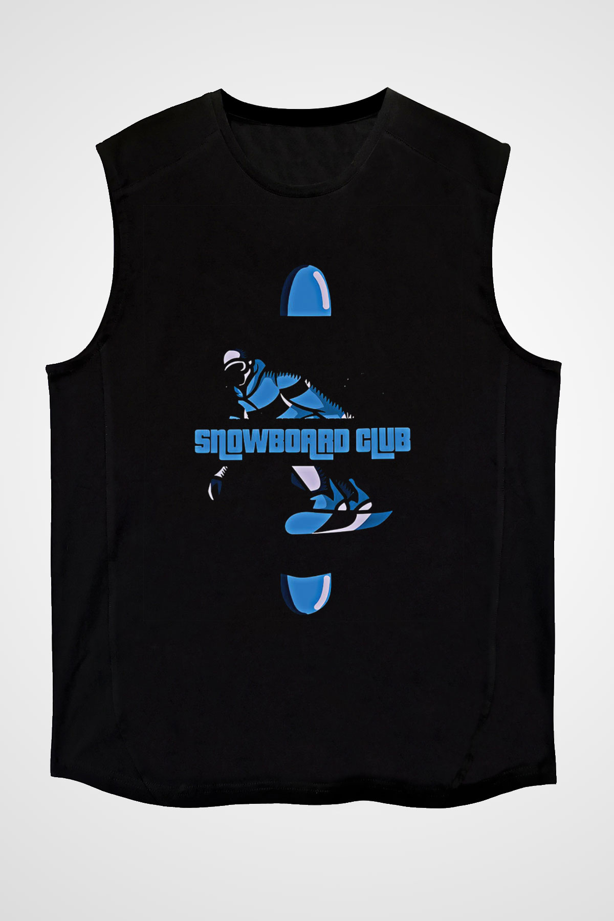 Snowboarding Baskılı Unisex Siyah Kolsuz Tişört