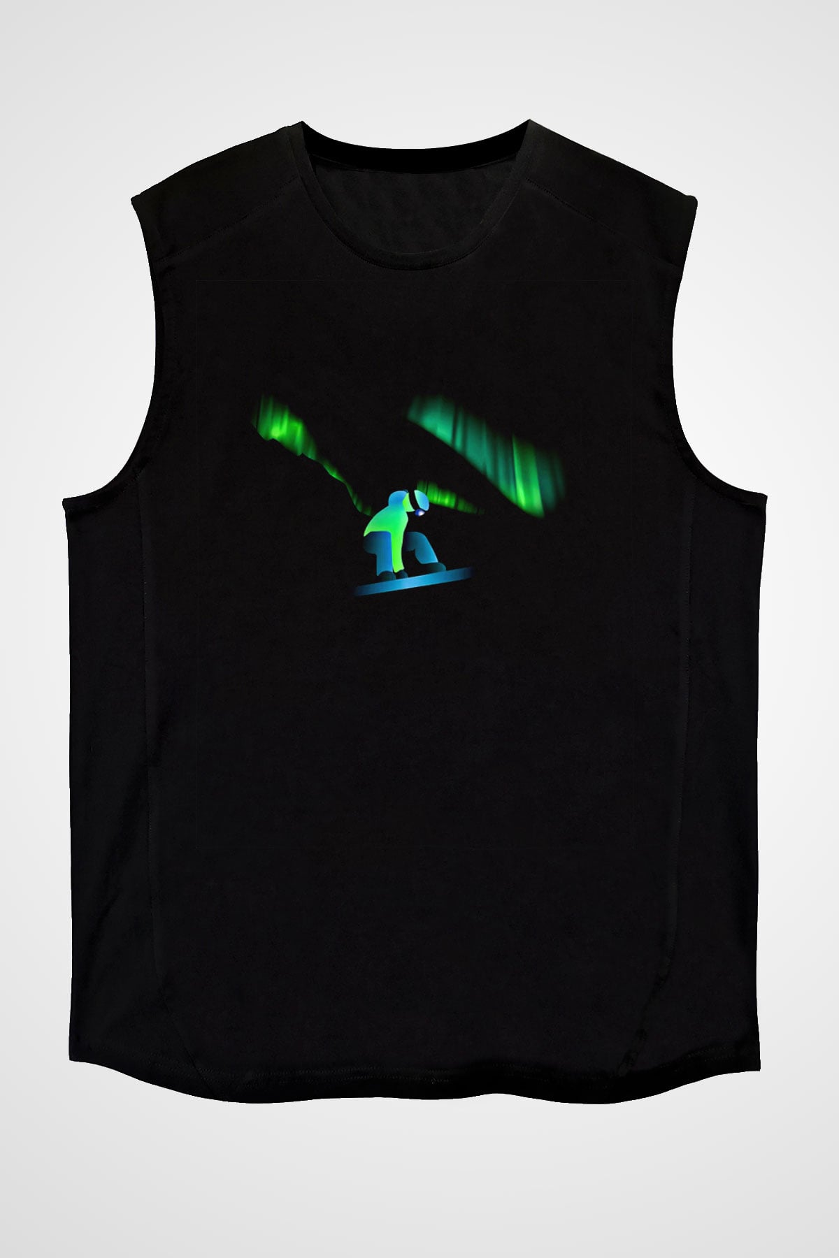 Snowboarding Baskılı Unisex Siyah Kolsuz Tişört