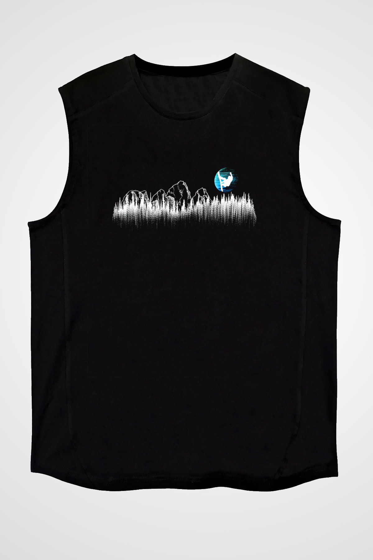 Snowboarding Baskılı Unisex Siyah Kolsuz Tişört