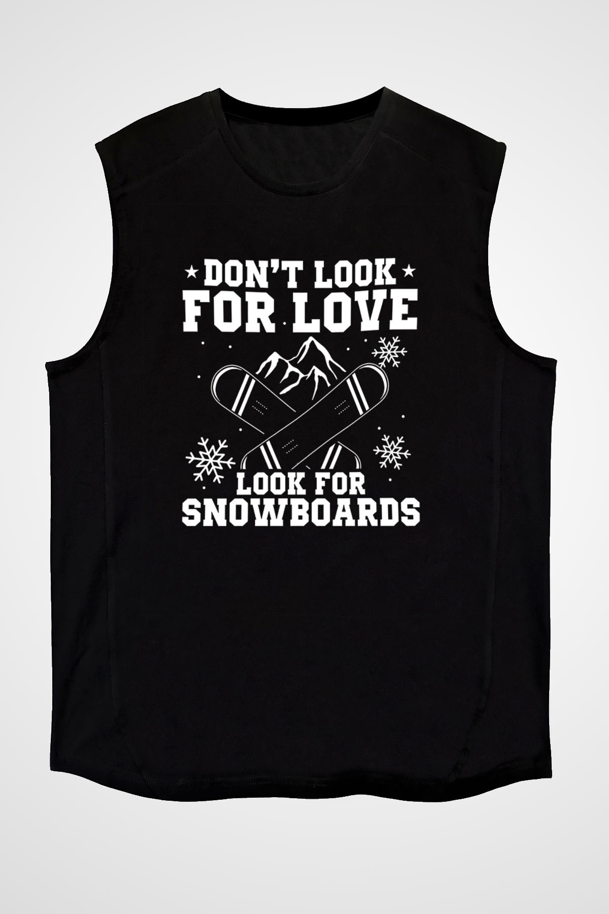 Snowboarding Baskılı Unisex Siyah Kolsuz Tişört