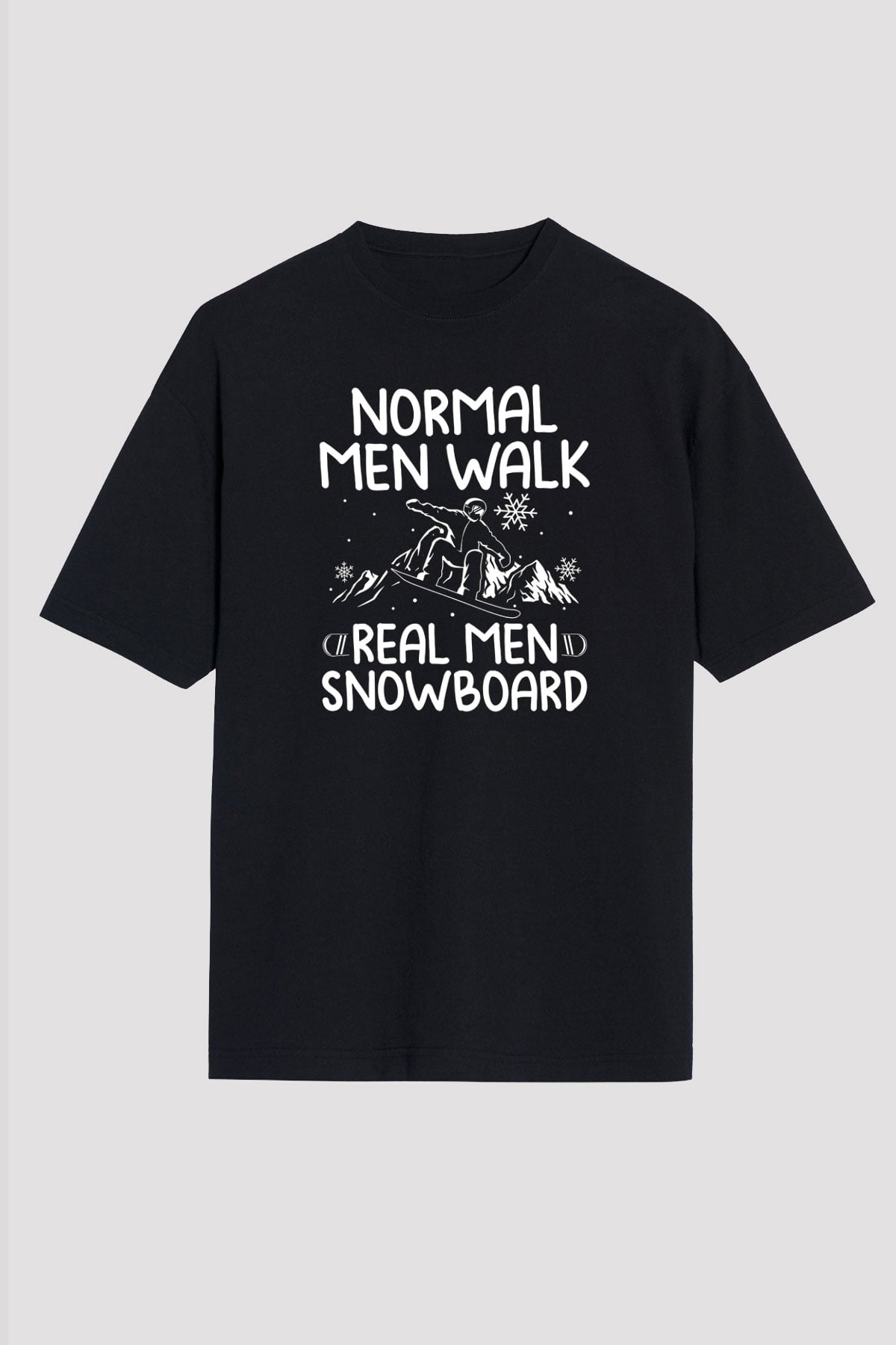Snowboarding Baskılı Unisex Siyah Oversize Tişört