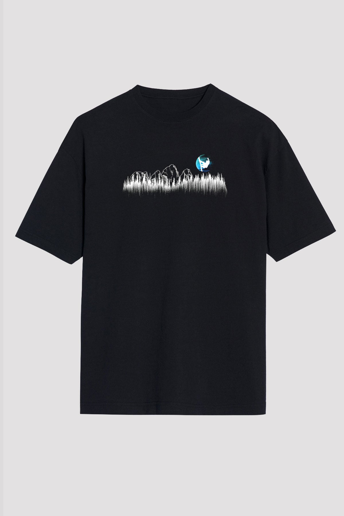 Snowboarding Baskılı Unisex Siyah Oversize Tişört